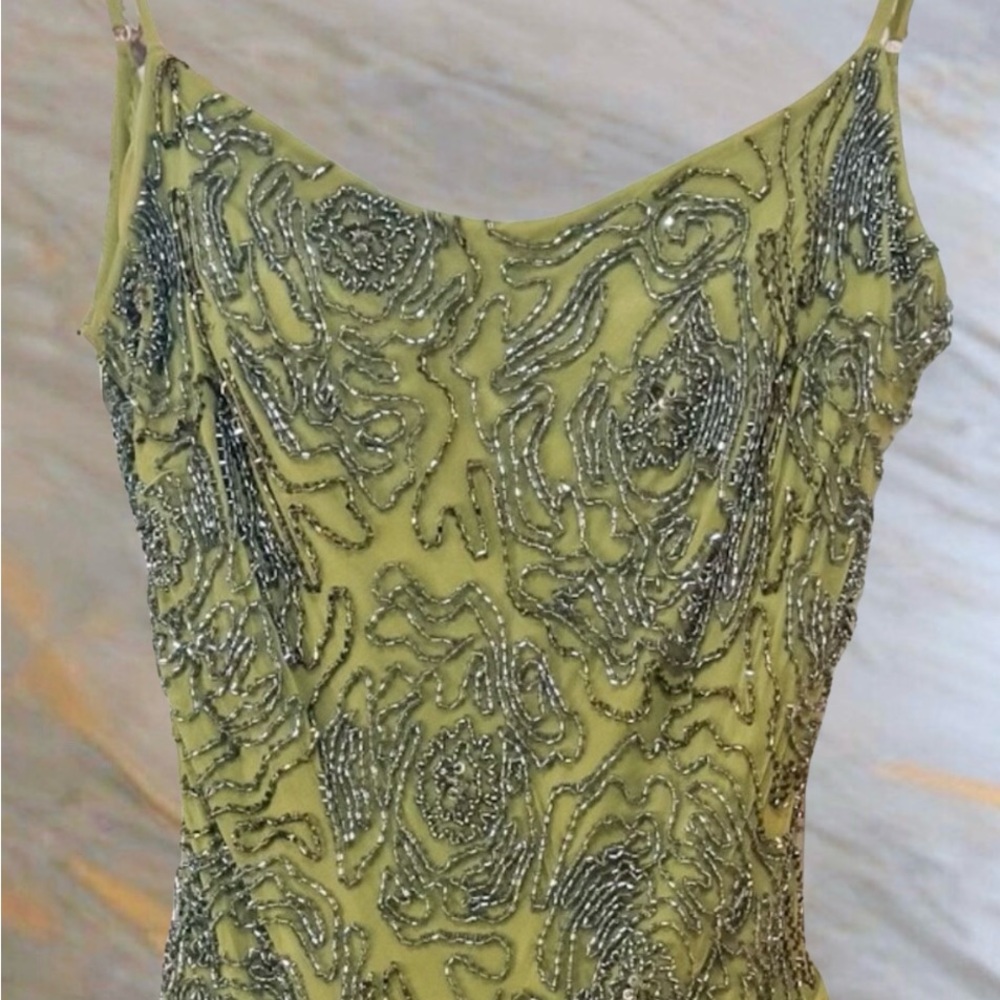 Sue Wong Olive Green Beaded Midi Dress - Picture 2 of 7